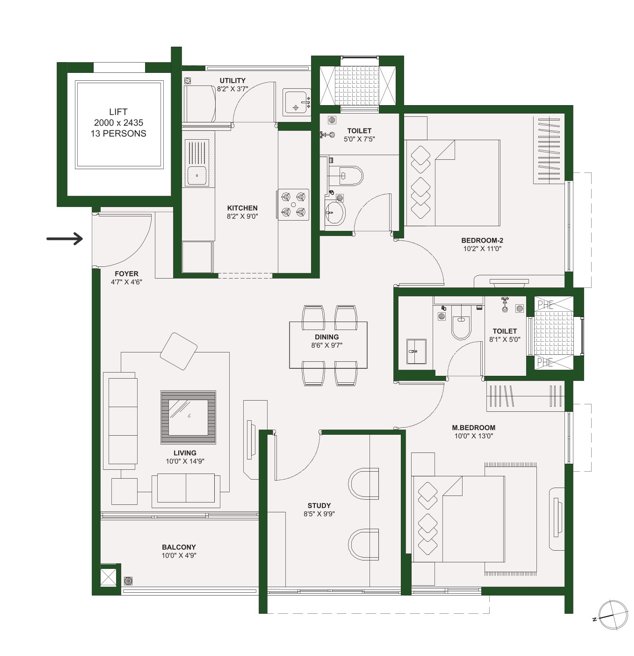 Godrej Azure 3 BHK Floor Plan